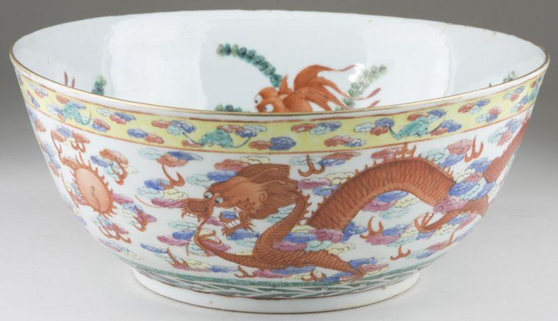 Appraisal: Chinese Porcelain Punch Bowl th century footed form brilliantly glazed