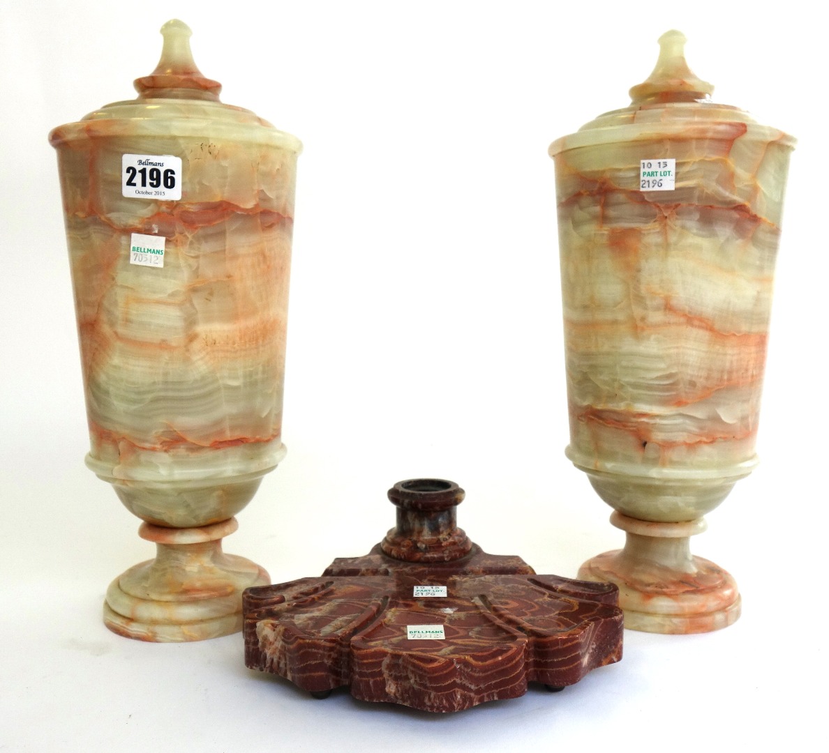 Appraisal: A pair of onyx vases and covers probably Italian of