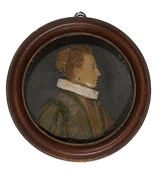 Appraisal: WAX PORTRAIT MINIATURE OF ELEONORA DE MEDICI Continental th century