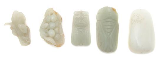 Appraisal: Group of Five Carved Jade Articles comprised of a pebble