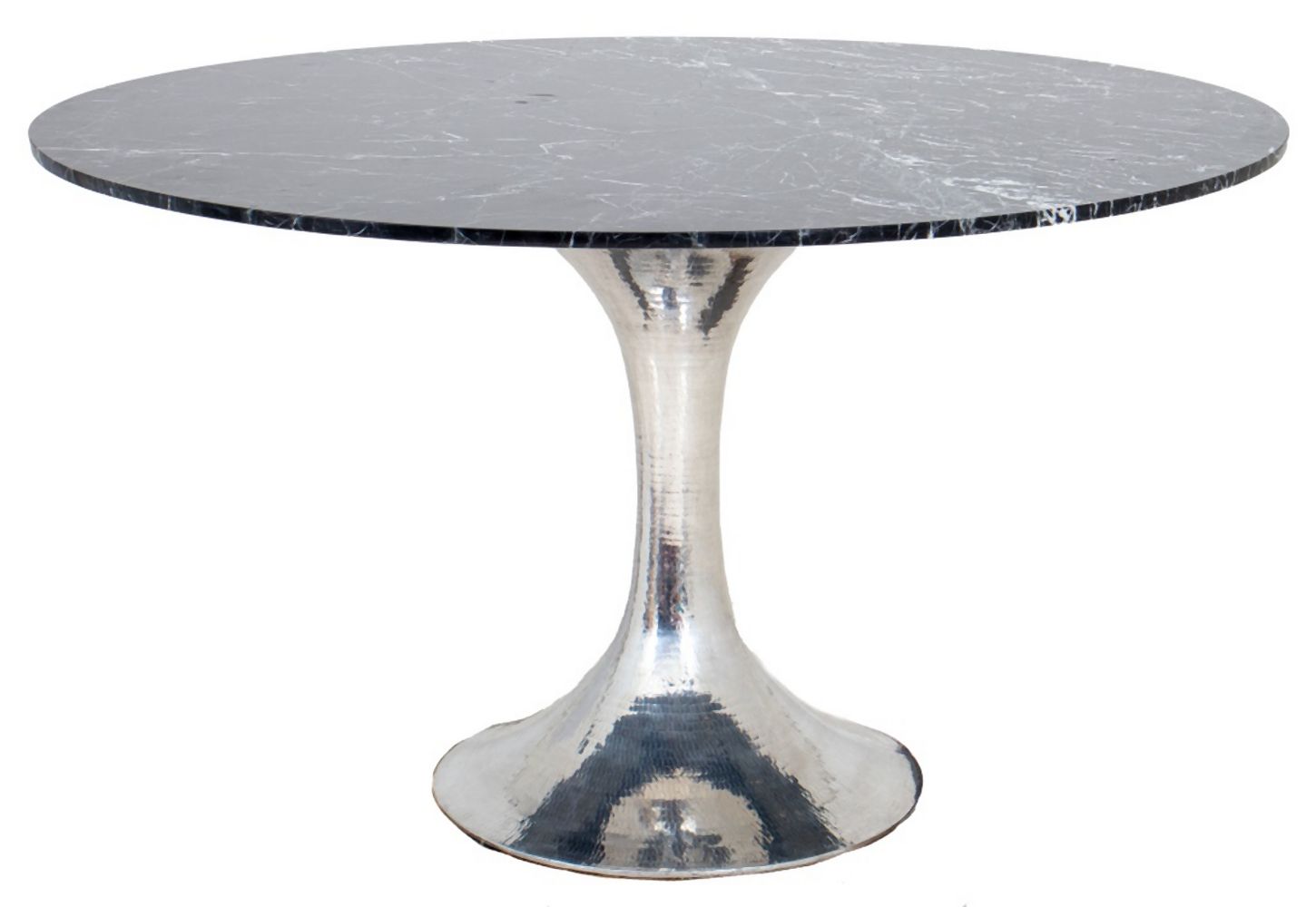 Appraisal: MODERNIST BLACK MARBLE CHROME PEDESTAL TABLE Modernist black marble and