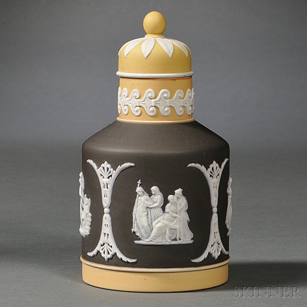 Appraisal: Wedgwood Three-color Jasper Dip Tea Canister and Cover England early