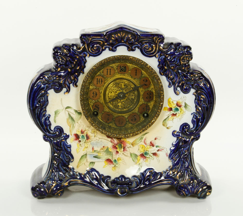 Appraisal: - Gilbert Flow Blue China Clock Large Gilbert Clock Company