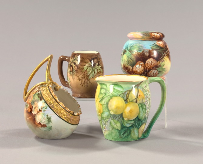 Appraisal: Four-Piece Collection of Hand-Painted American Belleek Porcelain including a Ceramic