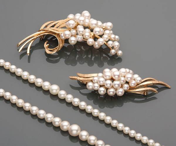 Appraisal: A collection of cultured pearl and gold jewelry comprising of