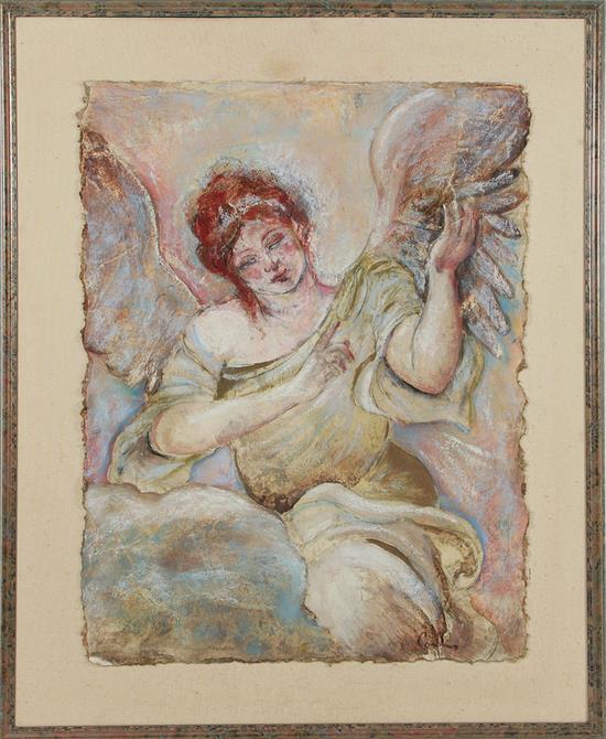 Appraisal: American school th century ANGEL mixed media on paper framed