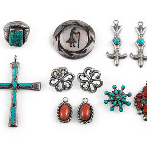 Appraisal: Navajo and Zuni Earrings Ring and Pendants third quarter th