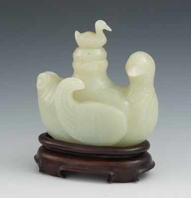 Appraisal: A Chinese Carved Jade Duck Vessel Carved jade of pale