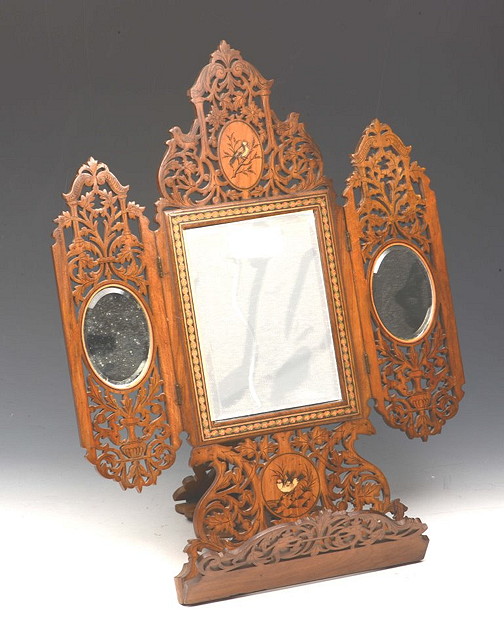 Appraisal: A TH CENTURY ITALIAN SORRENTO FRETWORK FOLDING MIRROR with inlaid