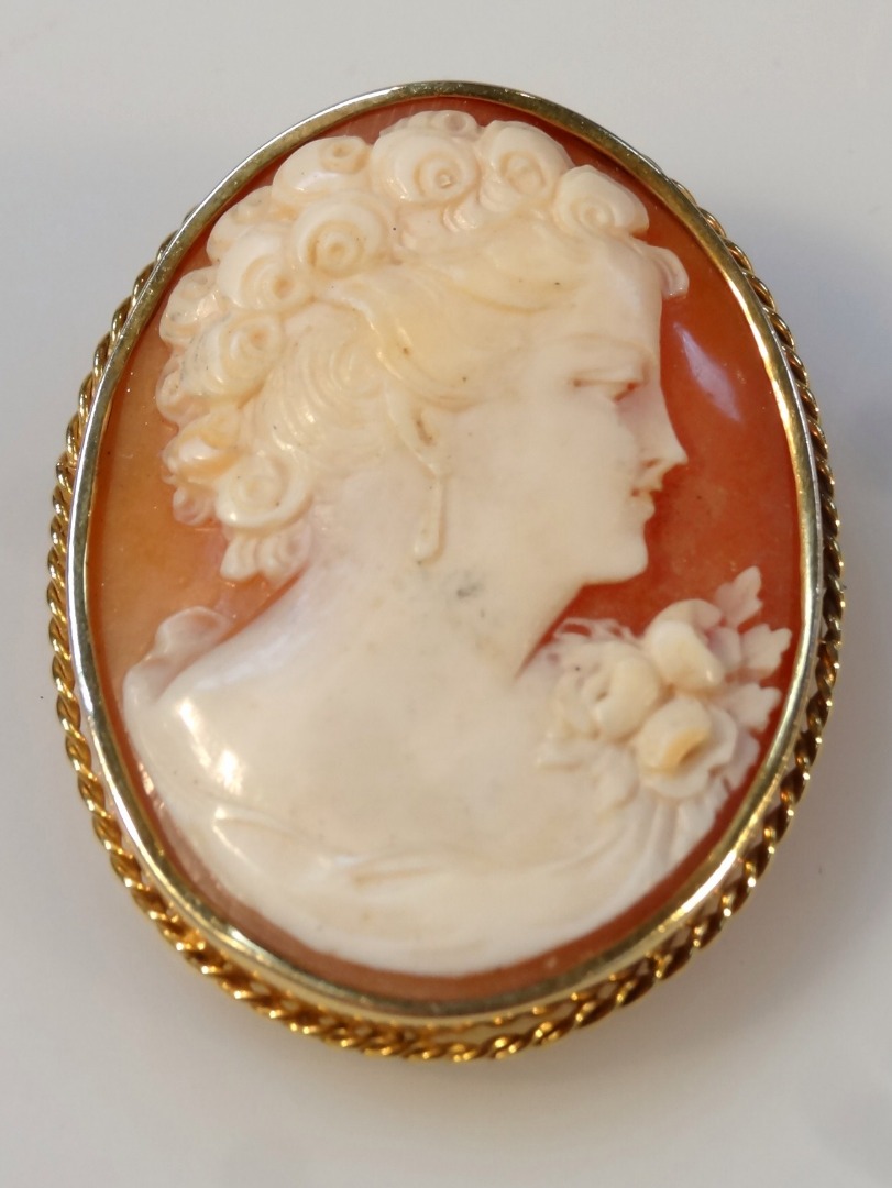 Appraisal: A shell cameo portrait of a lady quarter profile in