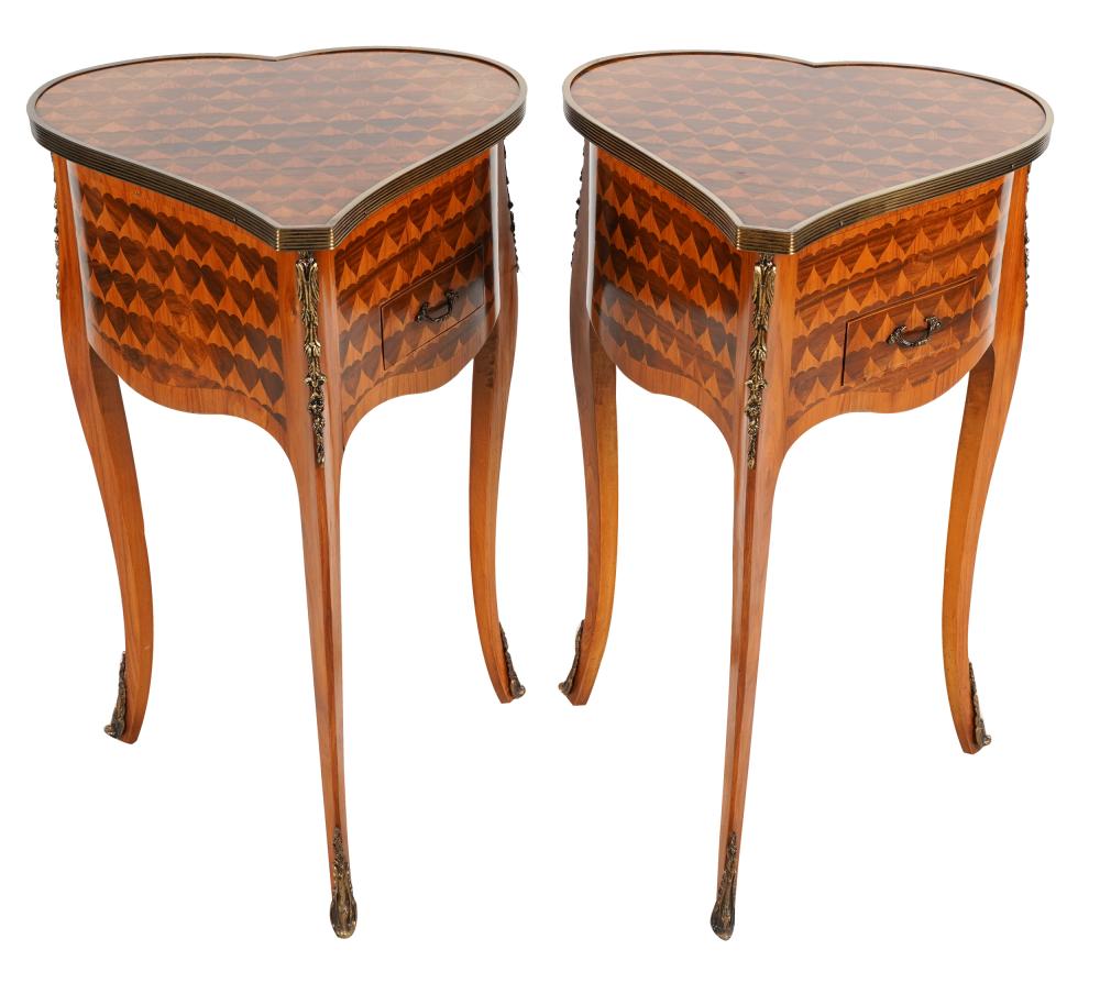 Appraisal: PAIR OF FRENCH MARQUETRY END TABLESgilt metal-mounted each with a