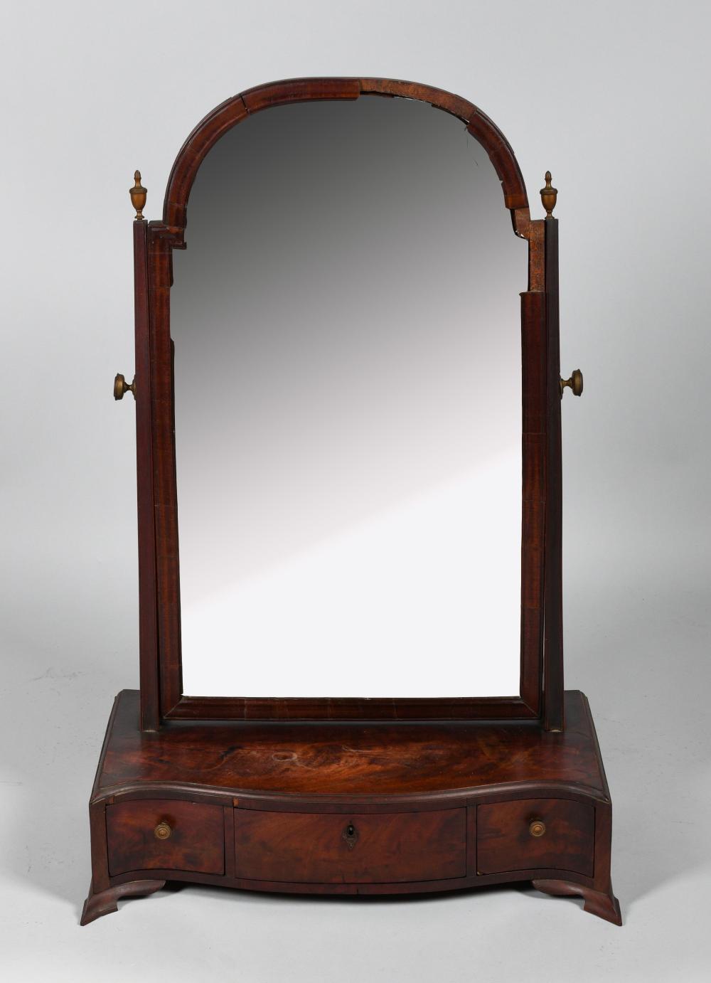 Appraisal: GEORGE III MAHOGANY DRESSING MIRROR LATE TH CENTURY the arched