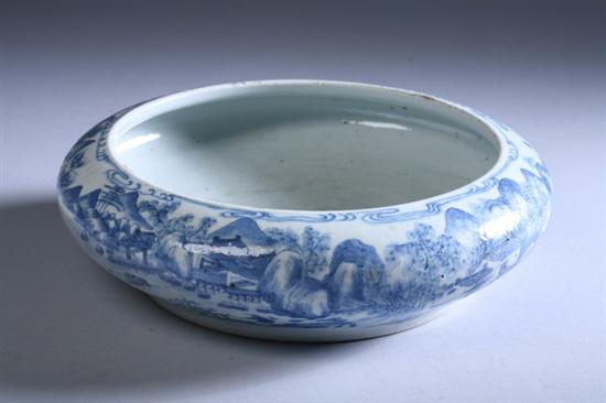 Appraisal: CHINESE BLUE AND WHITE PORCELAIN BRUSH WASHER Mountainous landscape decoration