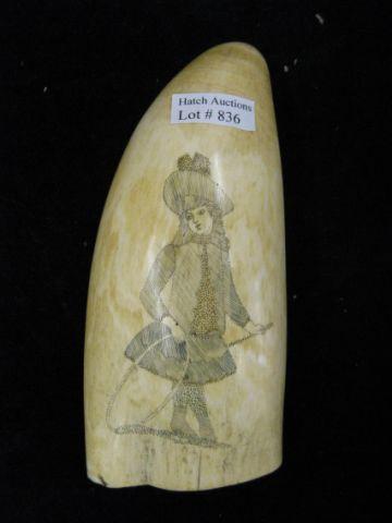 Appraisal: Early Scrimshaw Whales Tooth th century girl playing hoops