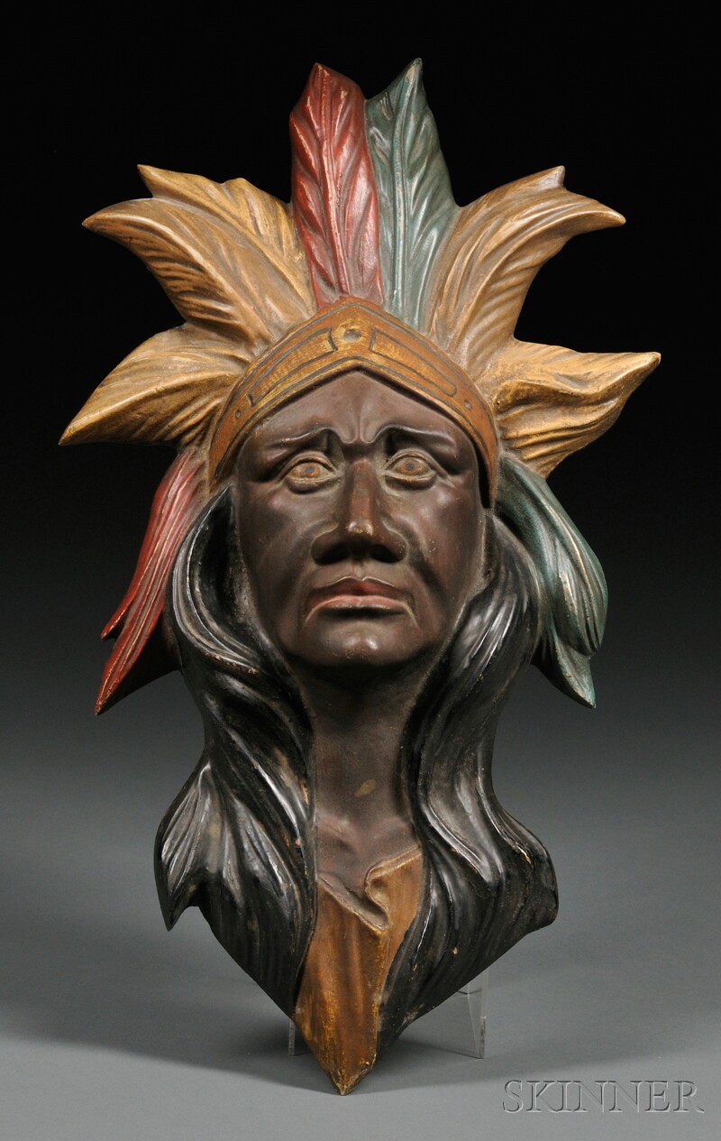 Appraisal: Molded Zinc Polychrome-painted Indian Head Carousel Mount Allan Herschell Co