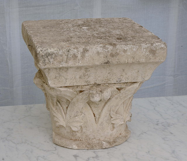 Appraisal: AN ANTIQUE CARVED LIMESTONE COLUMN CAPITAL in a Gothic style