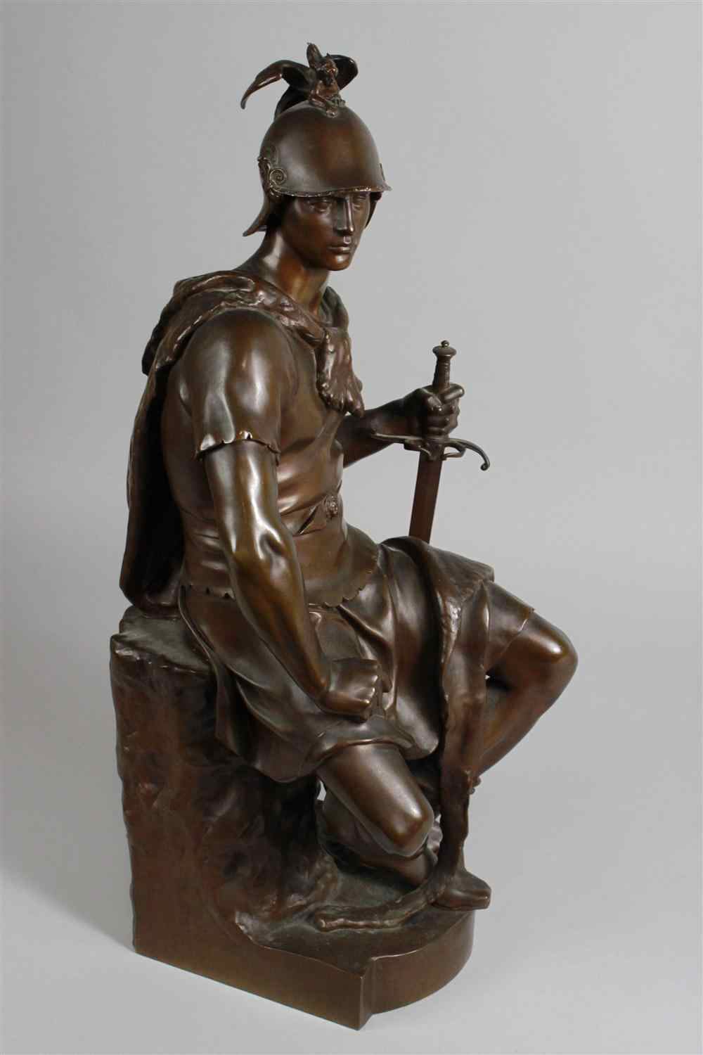 Appraisal: BRONZE FIGURE OF SEATED SOLDIER AFTER DUBOIS French late th