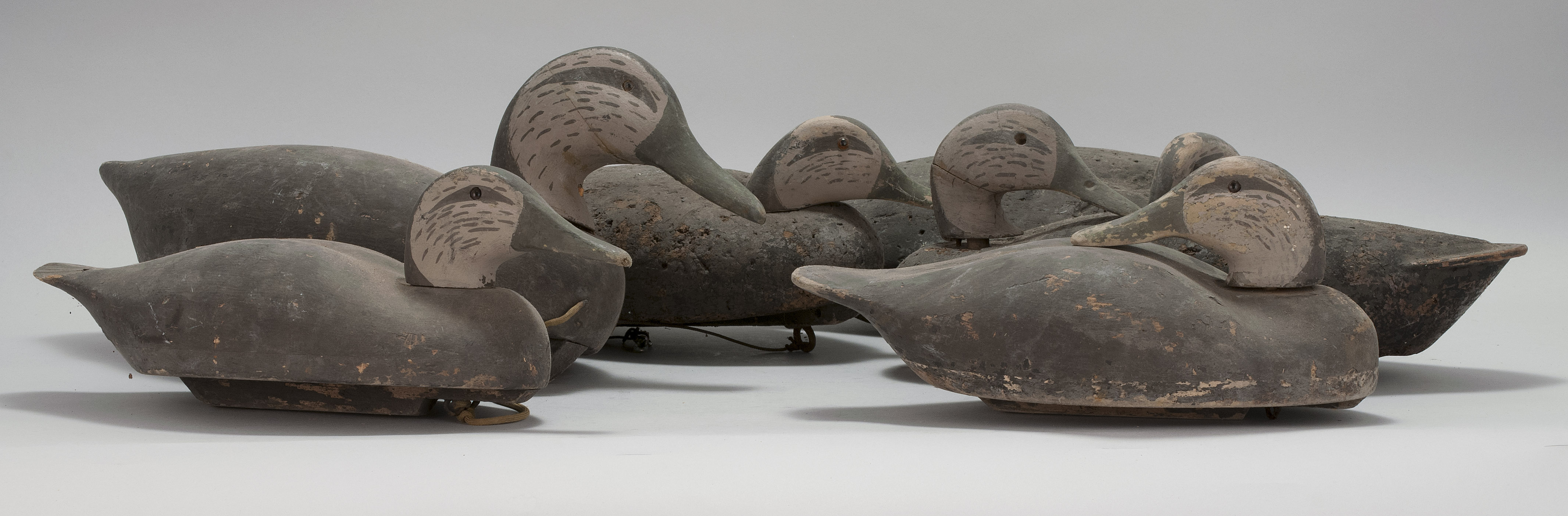 Appraisal: SIX BLACK DUCK DECOYS Three with cork bodies and three