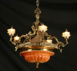 Appraisal: th c bronze chandelier w alabaster dome Late th century