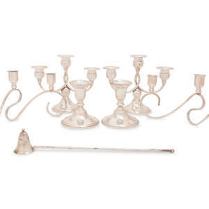 Appraisal: Three Pairs of Silver Candelabra comprising a weighted three-light pair