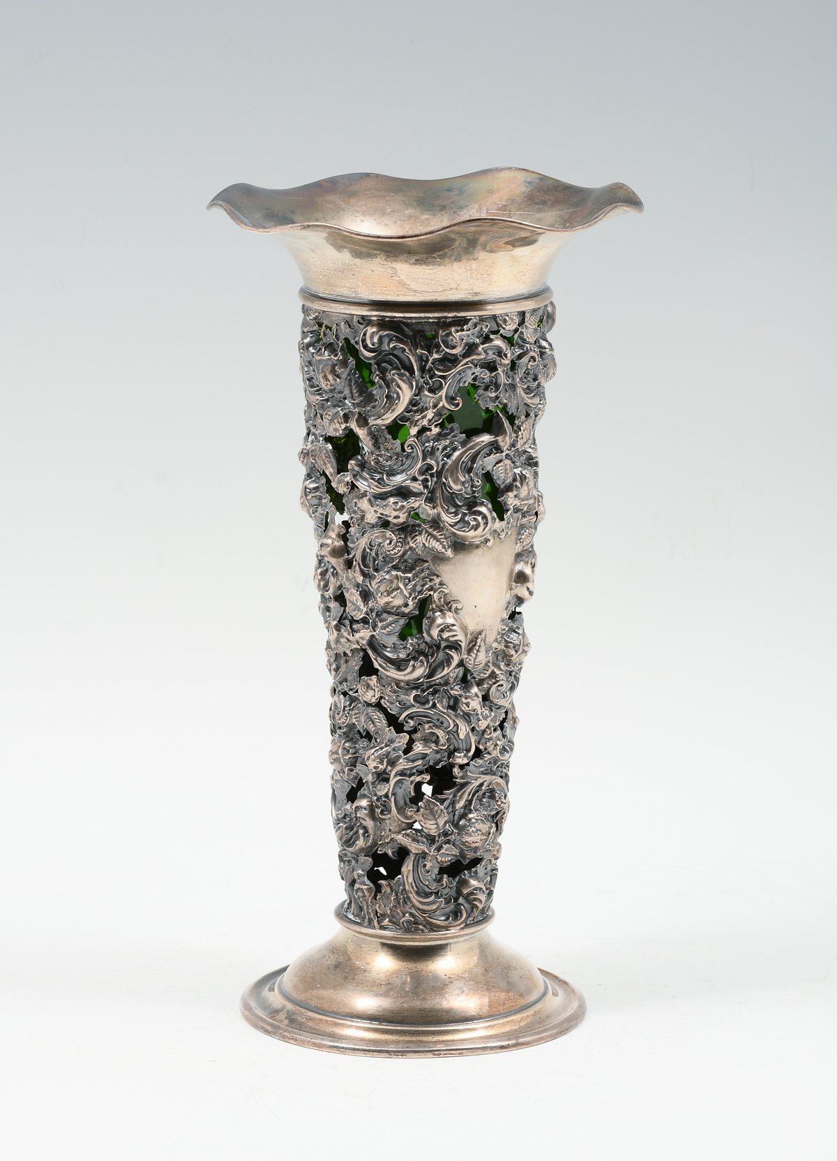 Appraisal: TH-CENTURY PIERCED SILVER REPOUSSE VASE Approx Troy ounces Mauser Manufacturing