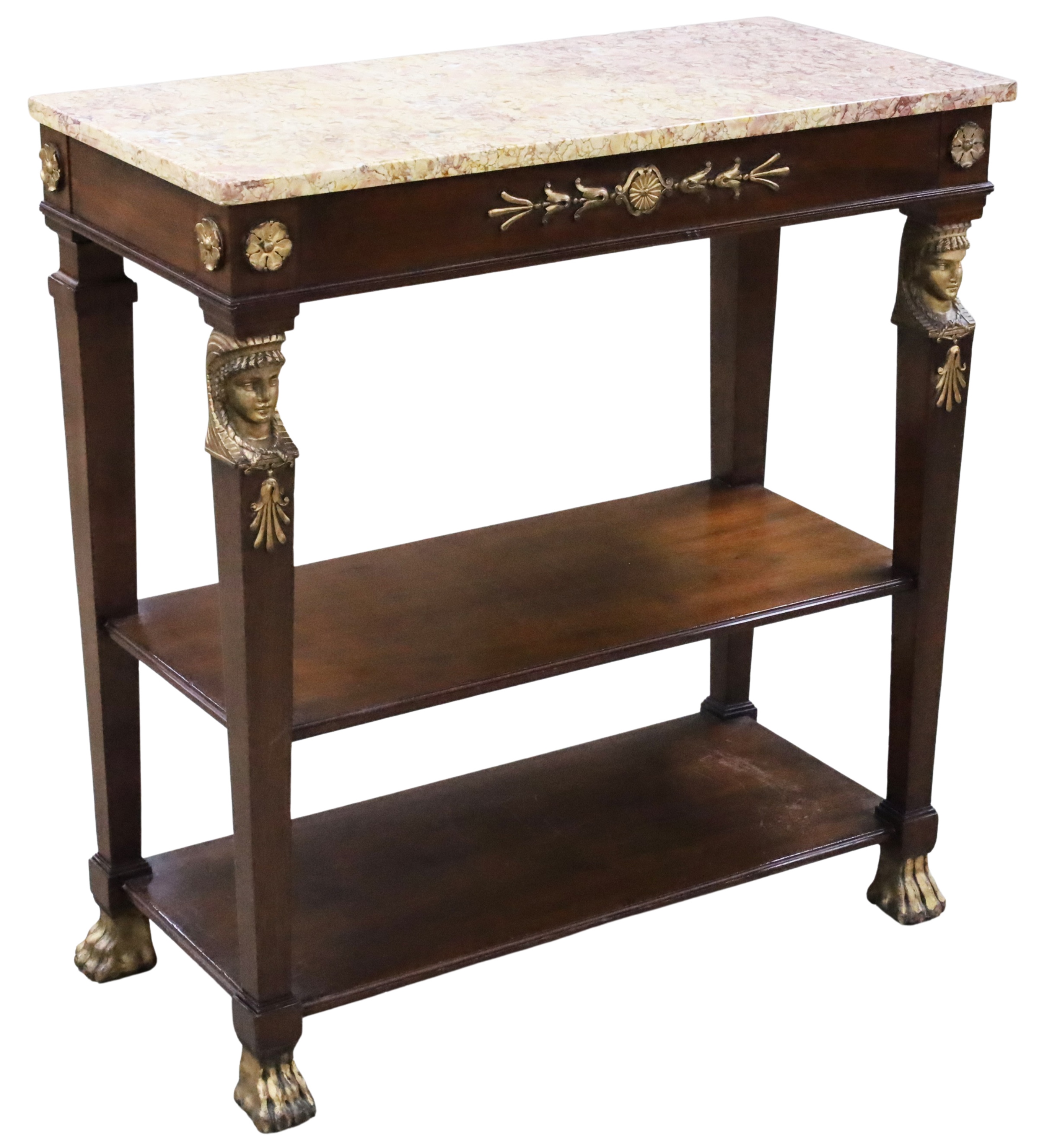 Appraisal: FRENCH REGENCY STYLE MAHOGANY MARBLE TOP CONSOLE French Regency style