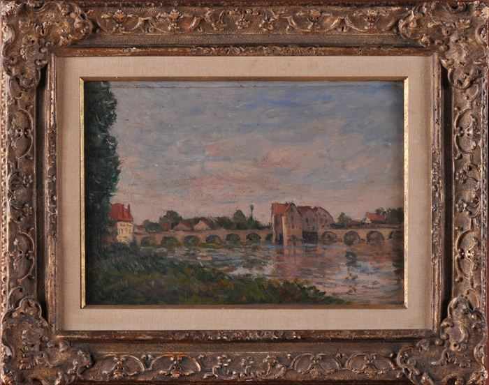 Appraisal: EUROPEAN SCHOOL LANDSCAPE WITH RIVER Oil on panel x in