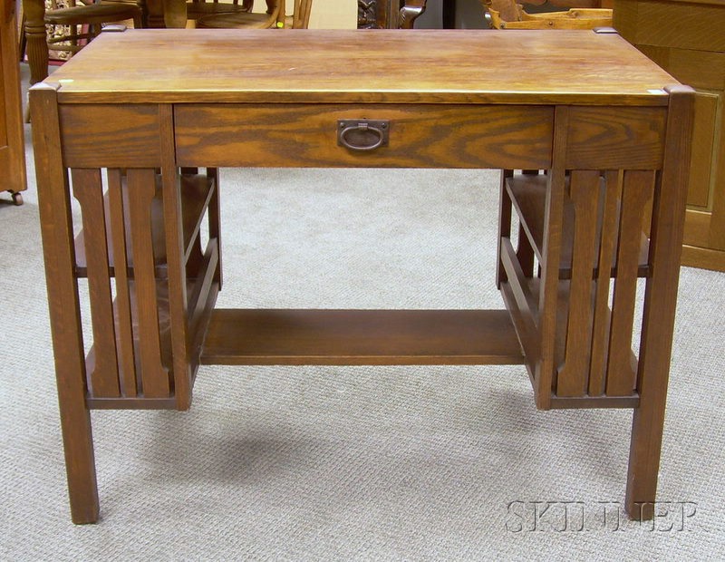 Appraisal: Arts Crafts Oak Slat-sided Flat-top Desk ht lg wd in