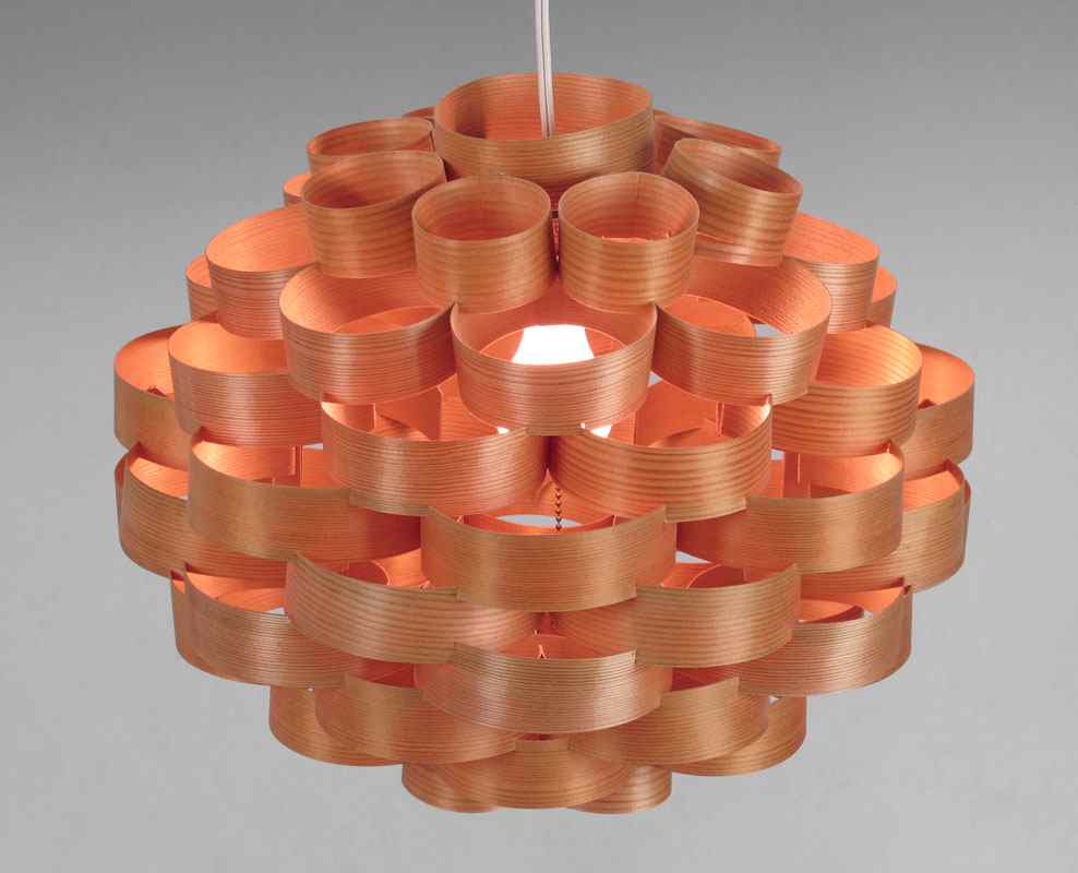 Appraisal: DANISH INNER DESIGN CEILING LIGHT Thin curls of wood cast