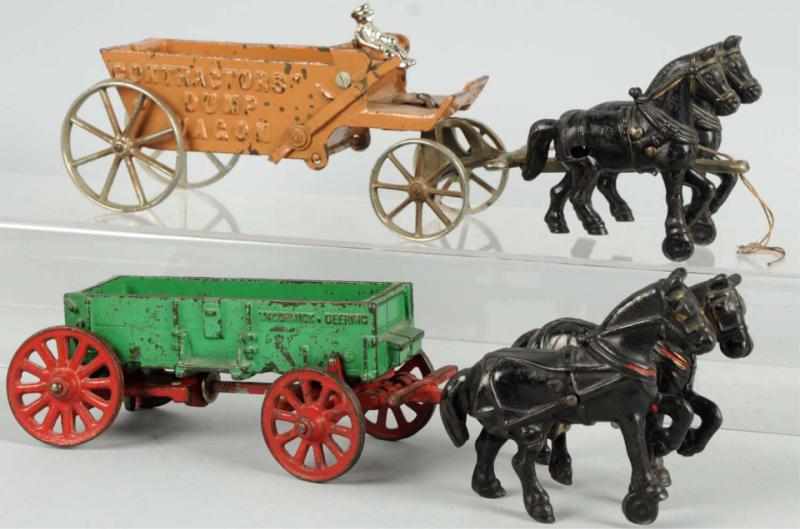 Appraisal: Lot of Cast Iron Kenton Horse-Drawn Wagon Toys American Includes