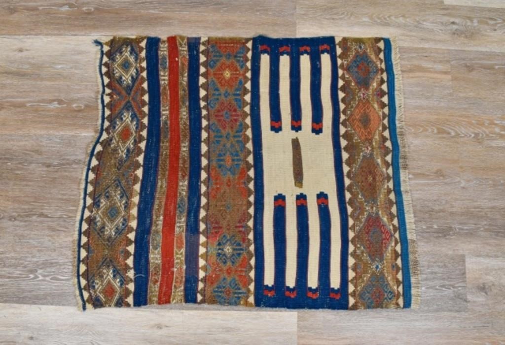 Appraisal: Turkish prayer rug Blue white and red field ' x