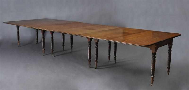 Appraisal: REGENCY CARVED MAHOGANY THREE-PART DINING TABLE The end sections with