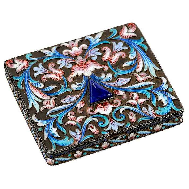 Appraisal: Russian Silver Enamel Case th century gilt interior applied lapis