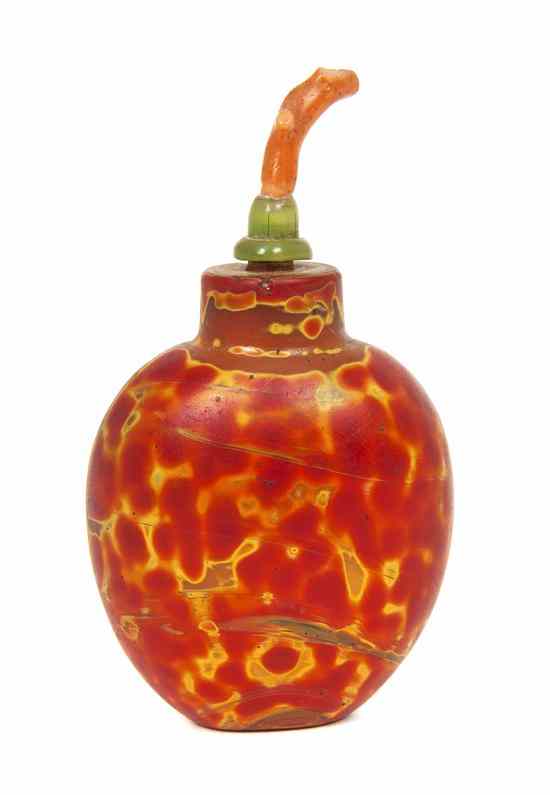 Appraisal: A Chinese Simulated Realgar Glass Snuff Bottle of compressed flask