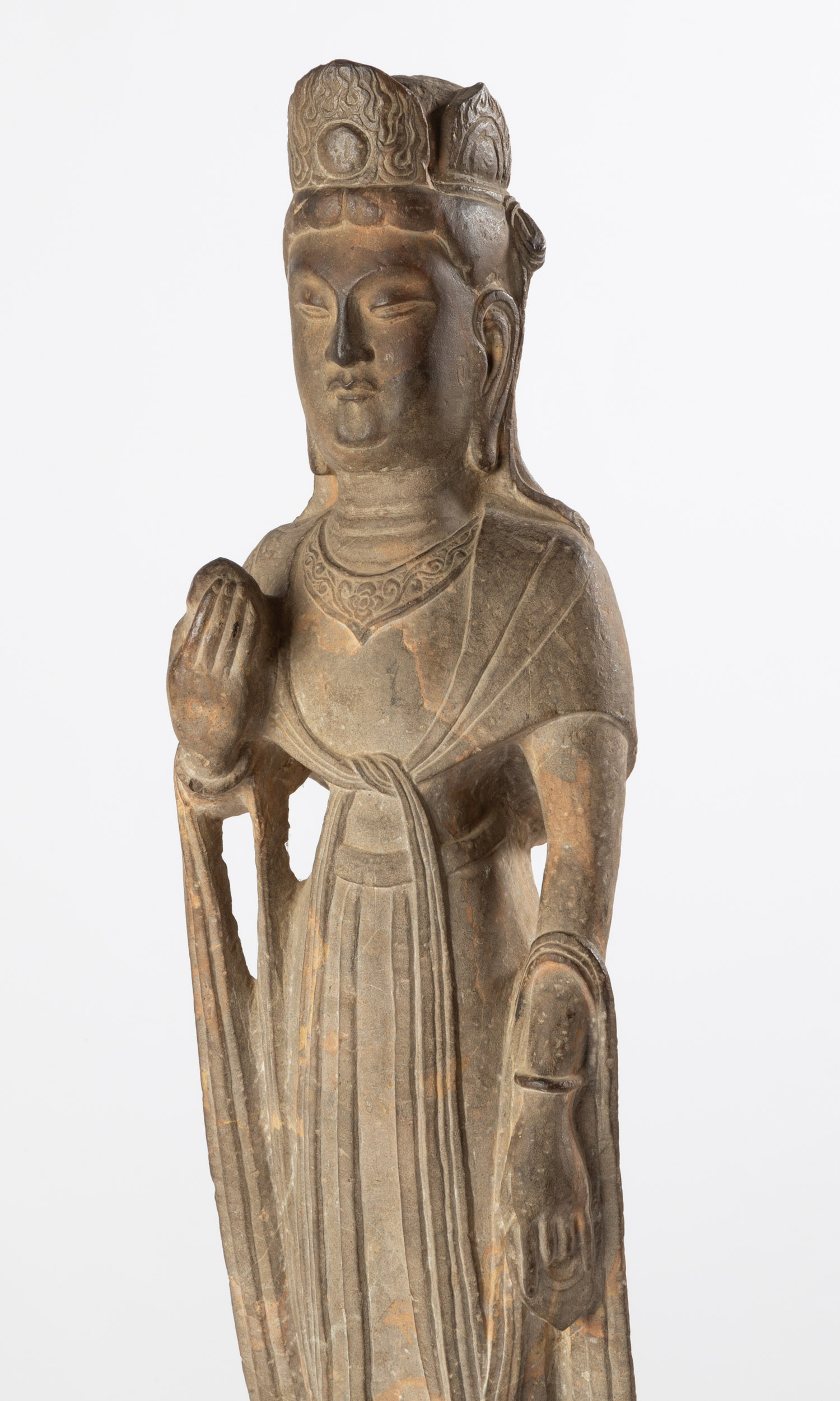 Appraisal: EARLY LIMESTONE FIGURE OF GUANYIN Signed on base