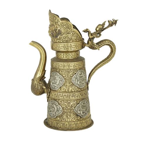 Appraisal: Gilt and Silvered Zinc Alloy Domu Hu Ewer Tibet th