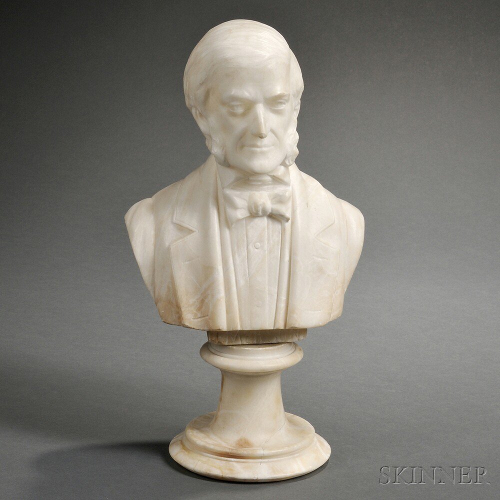 Appraisal: American School th Century Alabaster Bust of Emerson carved with