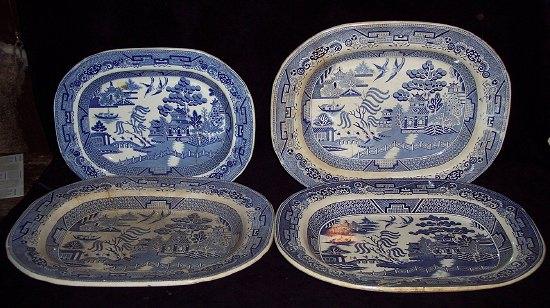 Appraisal: A Stone China blue and white willow pattern rectangular meat