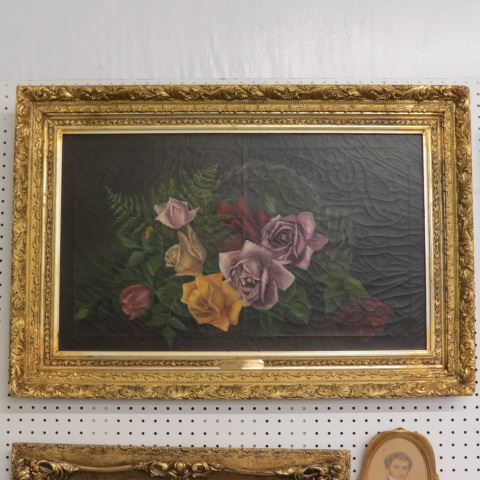 Appraisal: Clara Hanse oil Roses black background signed dated Dec image