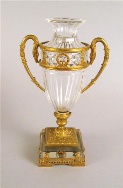 Appraisal: Neoclassical style gilt metal mounted glass urn late th century