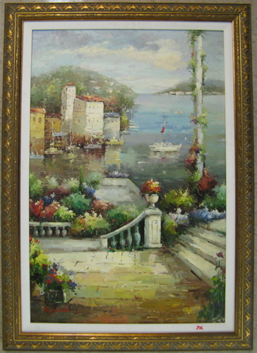 Appraisal: GANZANELLA OIL ON CANVAS Italian th century Riviera harbor scene