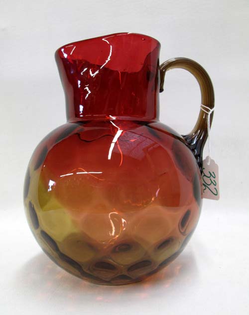 Appraisal: AMERICAN AMBERINA ART GLASS PITCHER thumb print pattern with applied