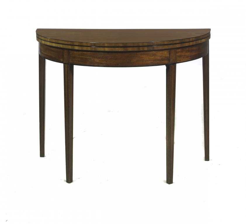 Appraisal: A GEORGE III MAHOGANY SEMI CIRCULAR CARD TABLE with ebony