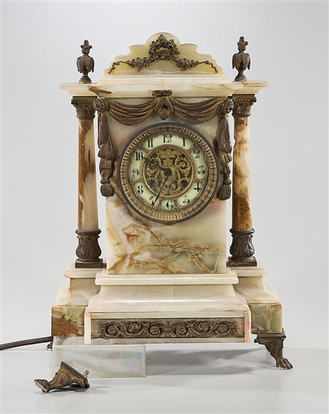 Appraisal: Bronze and onyx European-style mantel clock with Corinthian columns gilt