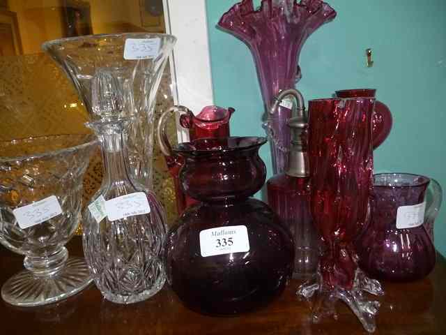 Appraisal: A SMALL QUANTITY OF CRANBERRY GLASSWARE together with two glass