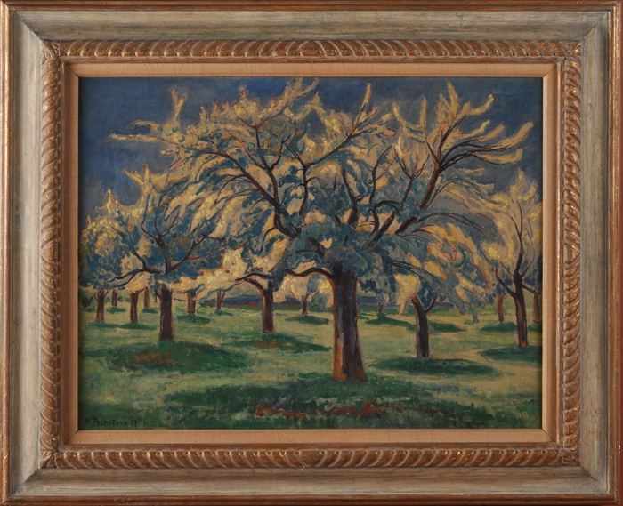 Appraisal: EUROPEAN SCHOOL ORCHARD LANDSCAPE Oil on canvas x in bearing