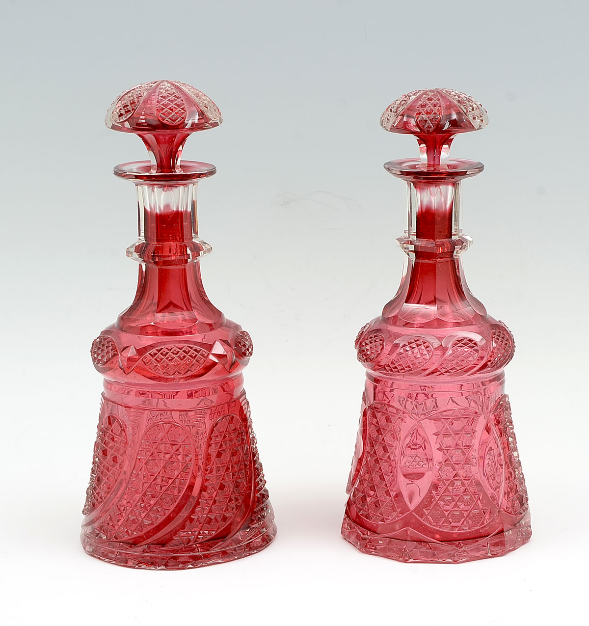 Appraisal: RED EAPG CUT GLASS DECANTERS American brilliant glass red decanters