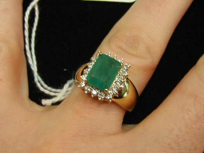 Appraisal: EMERALD DIAMOND AND FOURTEEN KARAT GOLD RING WITH APPRAISAL centering