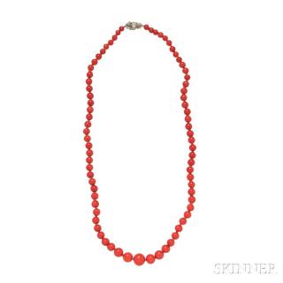 Appraisal: Coral Bead Necklace composed of seventy-five coral beads graduating in