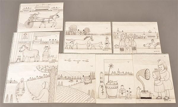 Appraisal: Seven Various Jack Savitsky Drawings Seven Various Jack Savitsky American